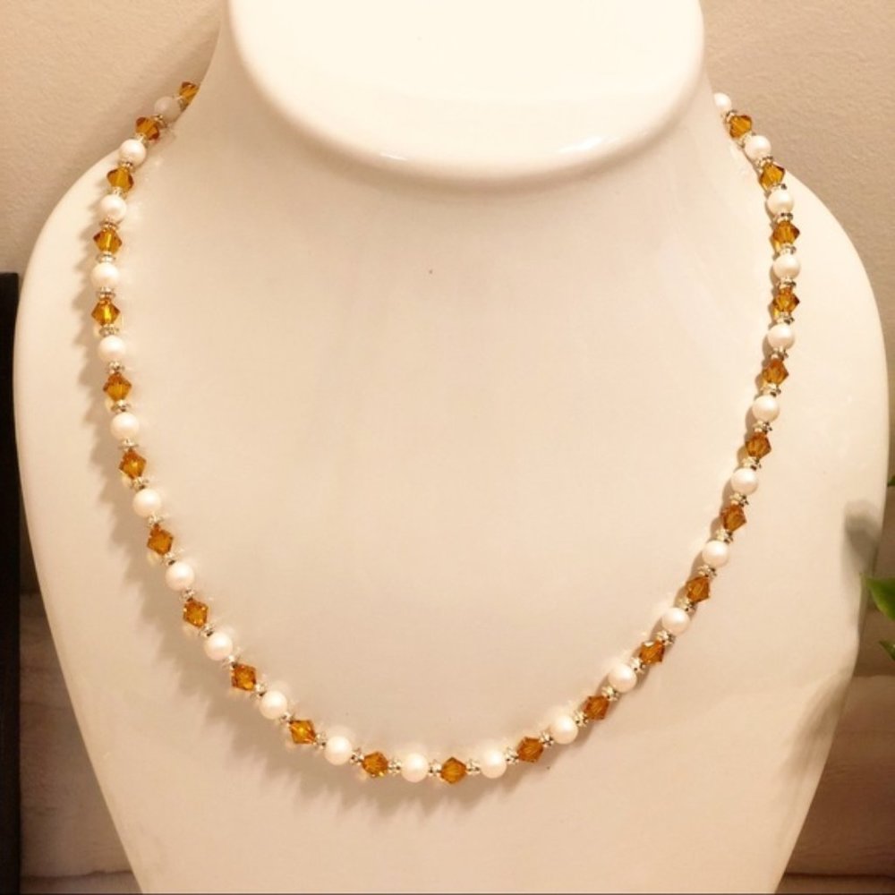 Swarovski Yellow Crystal & Pearl Beaded Necklace